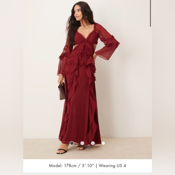 ASOS Burgundy Backless Ruffle Dress - Picture 2 of 8